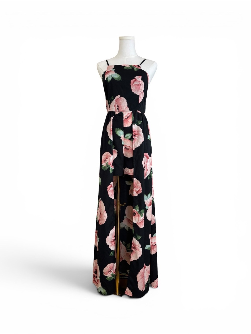 Band of Gypsies Floral Maxi Overlay Romper Women S Black Blush Smocked Boho - Picture 3 of 16